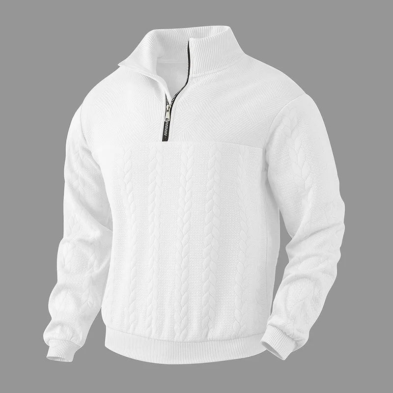 2025 New Men'S Casual Stand-Up Collar Zipper Pullover Loose Knitted Jacquard Autumn and Winter Long-Sleeved Sweater Men'S Top