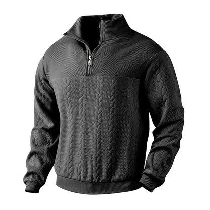 2025 New Men'S Casual Stand-Up Collar Zipper Pullover Loose Knitted Jacquard Autumn and Winter Long-Sleeved Sweater Men'S Top