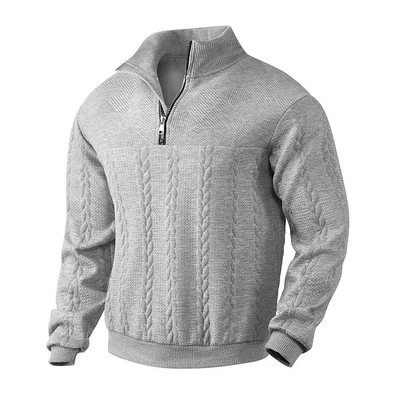 2025 New Men'S Casual Stand-Up Collar Zipper Pullover Loose Knitted Jacquard Autumn and Winter Long-Sleeved Sweater Men'S Top