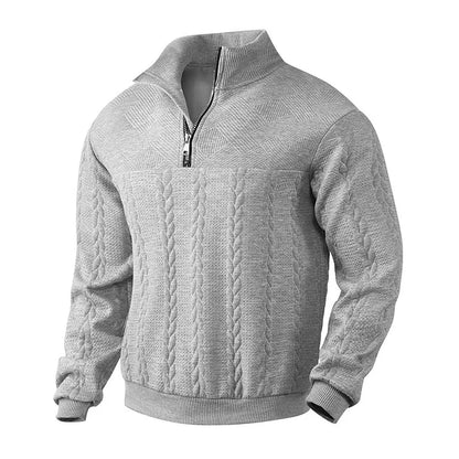 2025 New Men'S Casual Stand-Up Collar Zipper Pullover Loose Knitted Jacquard Autumn and Winter Long-Sleeved Sweater Men'S Top