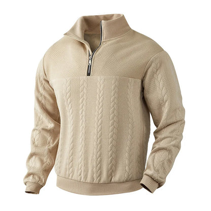 2025 New Men'S Casual Stand-Up Collar Zipper Pullover Loose Knitted Jacquard Autumn and Winter Long-Sleeved Sweater Men'S Top