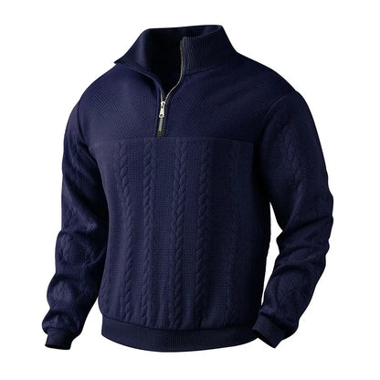 2025 New Men'S Casual Stand-Up Collar Zipper Pullover Loose Knitted Jacquard Autumn and Winter Long-Sleeved Sweater Men'S Top